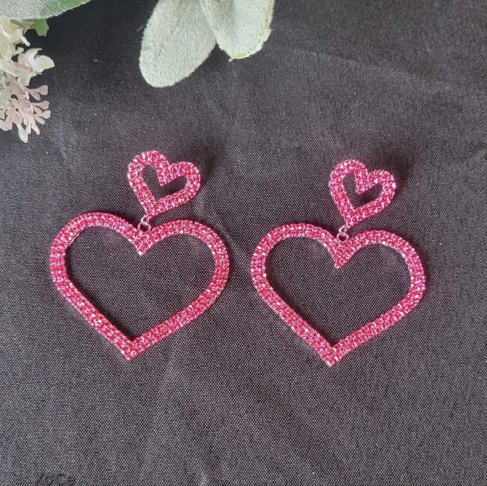 Vibrant Pink Heart Earrings with Textured Design